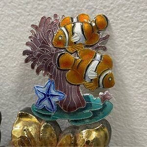 Vintage orange clownish / blue starfish ocean .925 sterling pin broach
